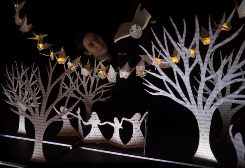 Märchenwald, la forêt des contes, théâtre de papier, spectacle bilingue franco-allemand, marionnette et conte, contes Grimm 